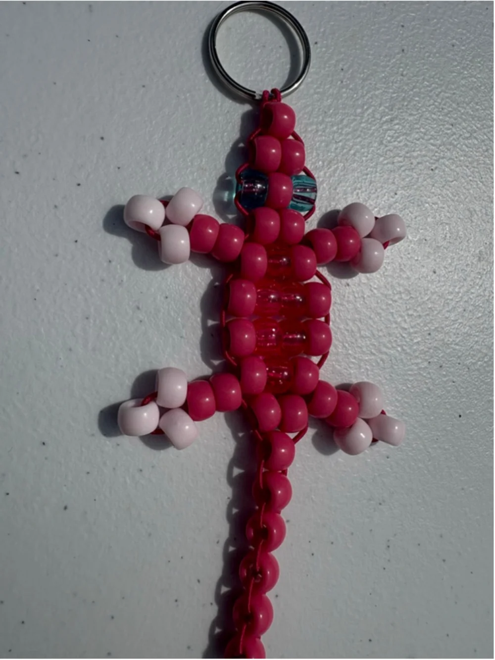 Pony Bead Lizard Keychain One Size Pink White